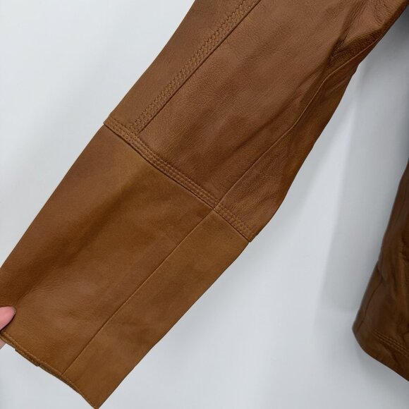 Quince 100% Leather Stand-Collar Jacket size M Women's in Cognac Brown Full Zip - Picture 3 of 16